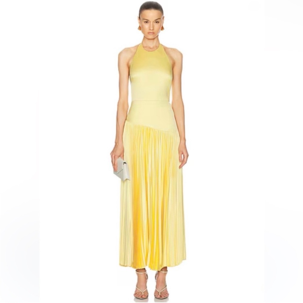 Alexis Saab Hlaterneck Pleated Dress in Light Yellow
Size S